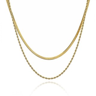 Naszyjnik stal szlachetna pozłacana 14k złotem żyłka, podwójny NST2179