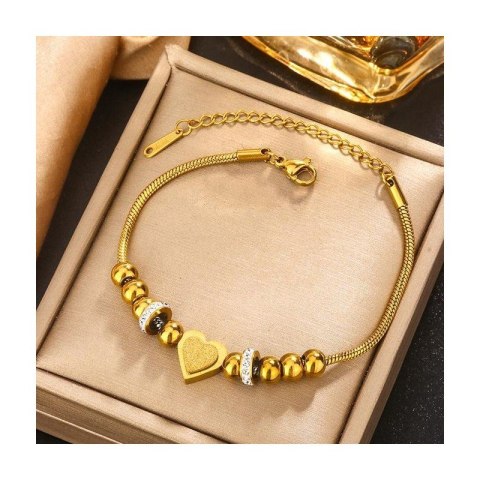 Bransoletka na rękę stal chirurgiczna pozłacana 14k złotem SERCE BST1521 Bransoletka na rękę stal chirurgiczna pozłacana 14k złotem SERCE BST1521