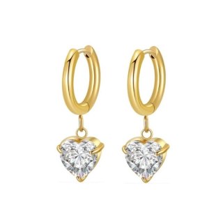 Kolczyki ze stali szlachetnej pozłacanej 14k złotem z cyrkoniami, SERCE KST3389