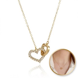 Naszyjnik stal szlachetna pozłacana 14k złotem, podwójne SERCA cyrkonie NST2197