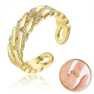 Pierścionek stal chirurgiczna platerowana złotem regulowany, z cyrkoniami PST935