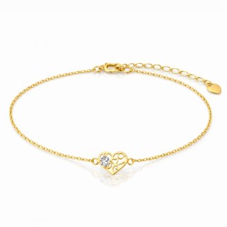 Bransoletka na rękę stal chirurgiczna pozłacana 14k złotem Celebrytka, ażurowe serce cyrkonia BST1605