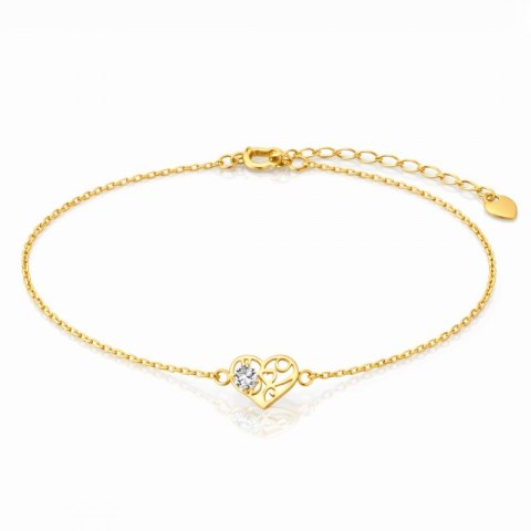 Bransoletka na rękę stal chirurgiczna pozłacana 14k złotem Celebrytka, ażurowe serce cyrkonia BST1605
