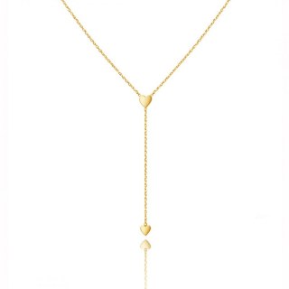 Długi naszyjnik stal szlachetna pozłacana 14k złotem, celebrytki SERCA NST2240